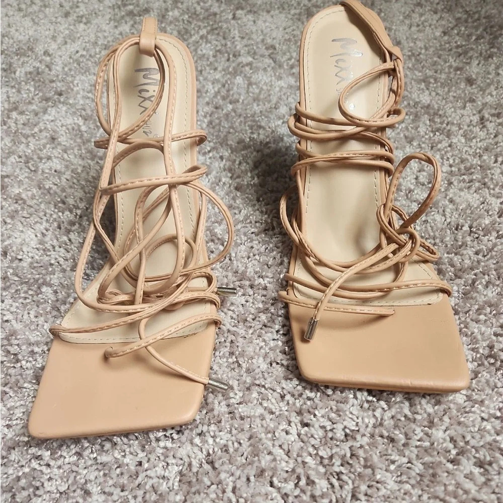 Sweet Talker Nude Strappy Lace Up Heels - Picture 4 of 9